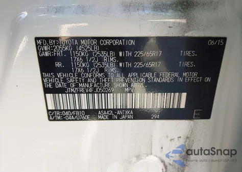 2015 Toyota Rav4 Le из США, поврежденный, VIN JTMZFREV4FJ050269